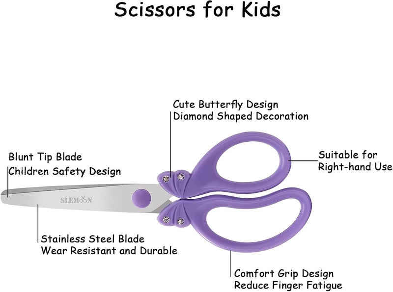 SLEMOON Scissors for Kids Ages 4-8 | Blunt Tip Safety Toddler Scissors, Stainless Steel Blades, ABS Plastic | School Craft Supplies, Art Projects, Pink (Princess Design with Rhinestones) - Image 5